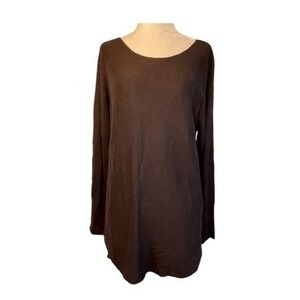 Joan‎ Vass Cashmere Mix Crewneck Tunic Sweater Chocolate Brown KnitS
